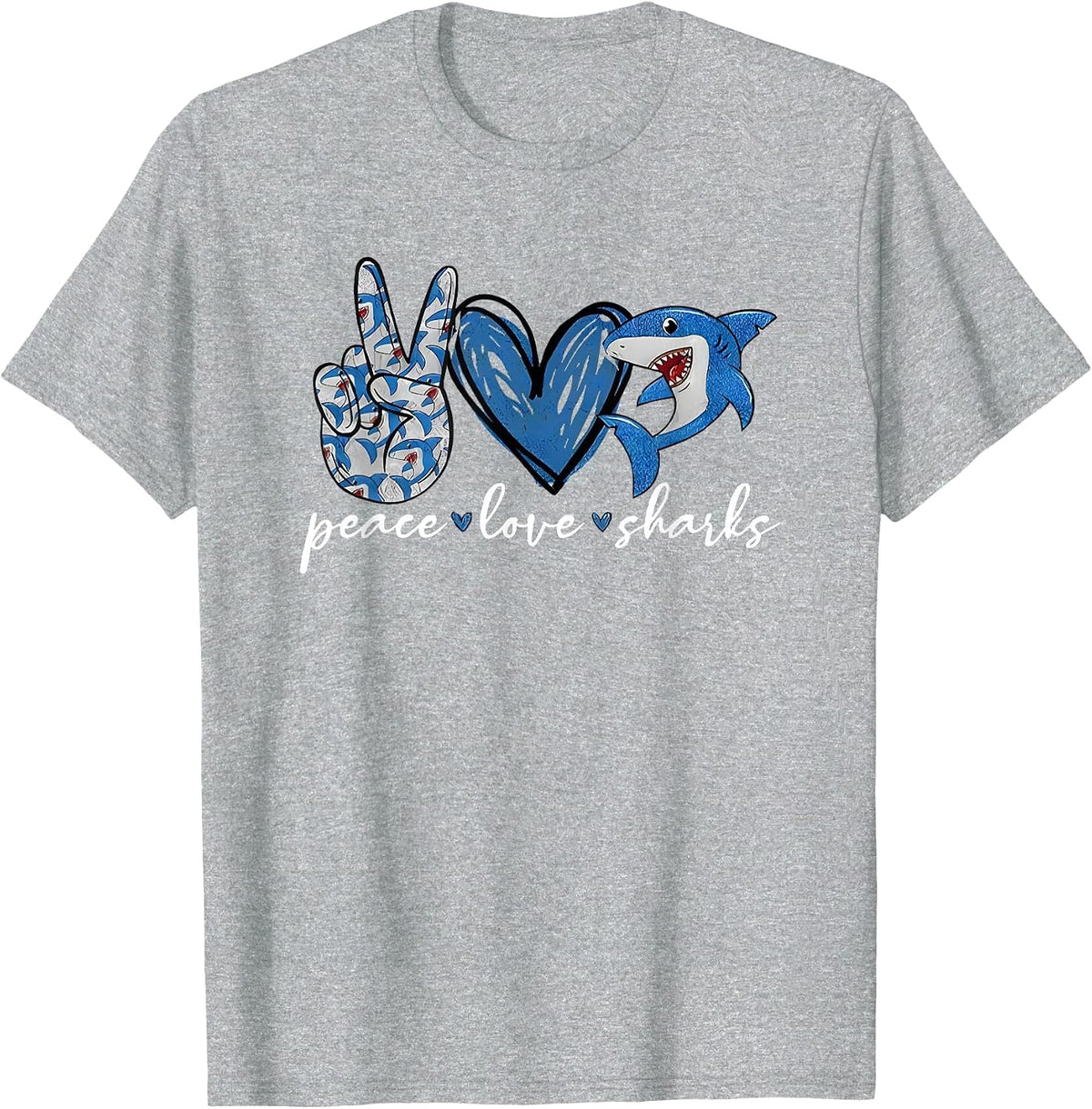 Peace Love Shark T-Shirt - Heather Grey