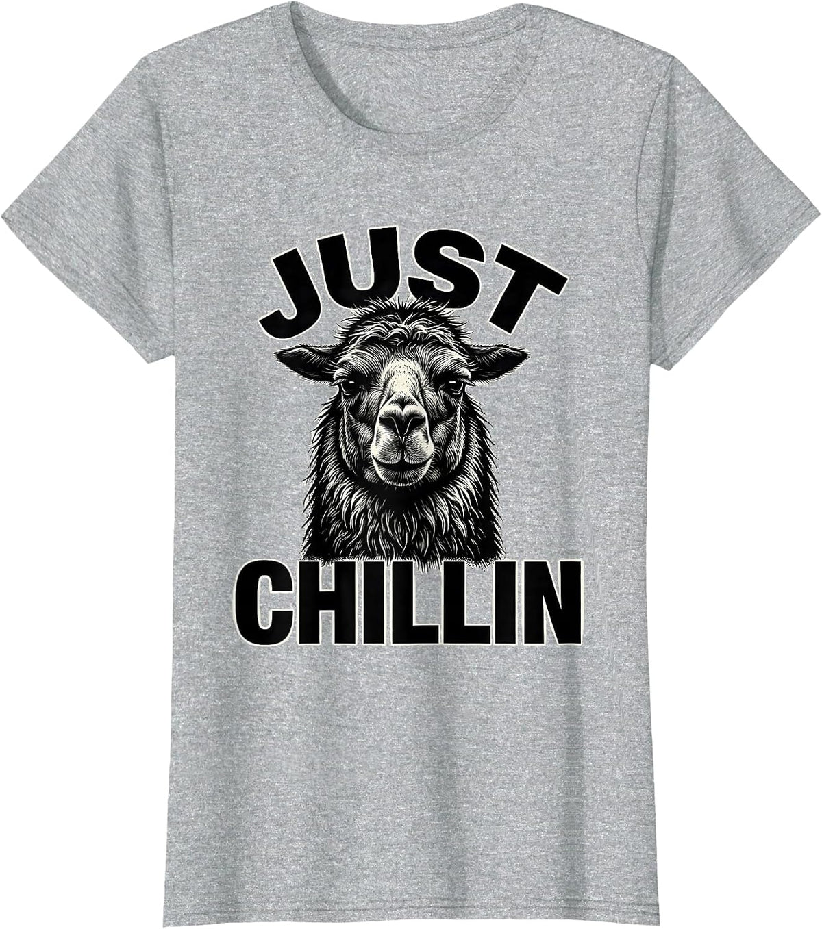 JUST CHILLIN' Scratchboard Llama Novelty Animal Mascot T-Shirt - Heather Grey
