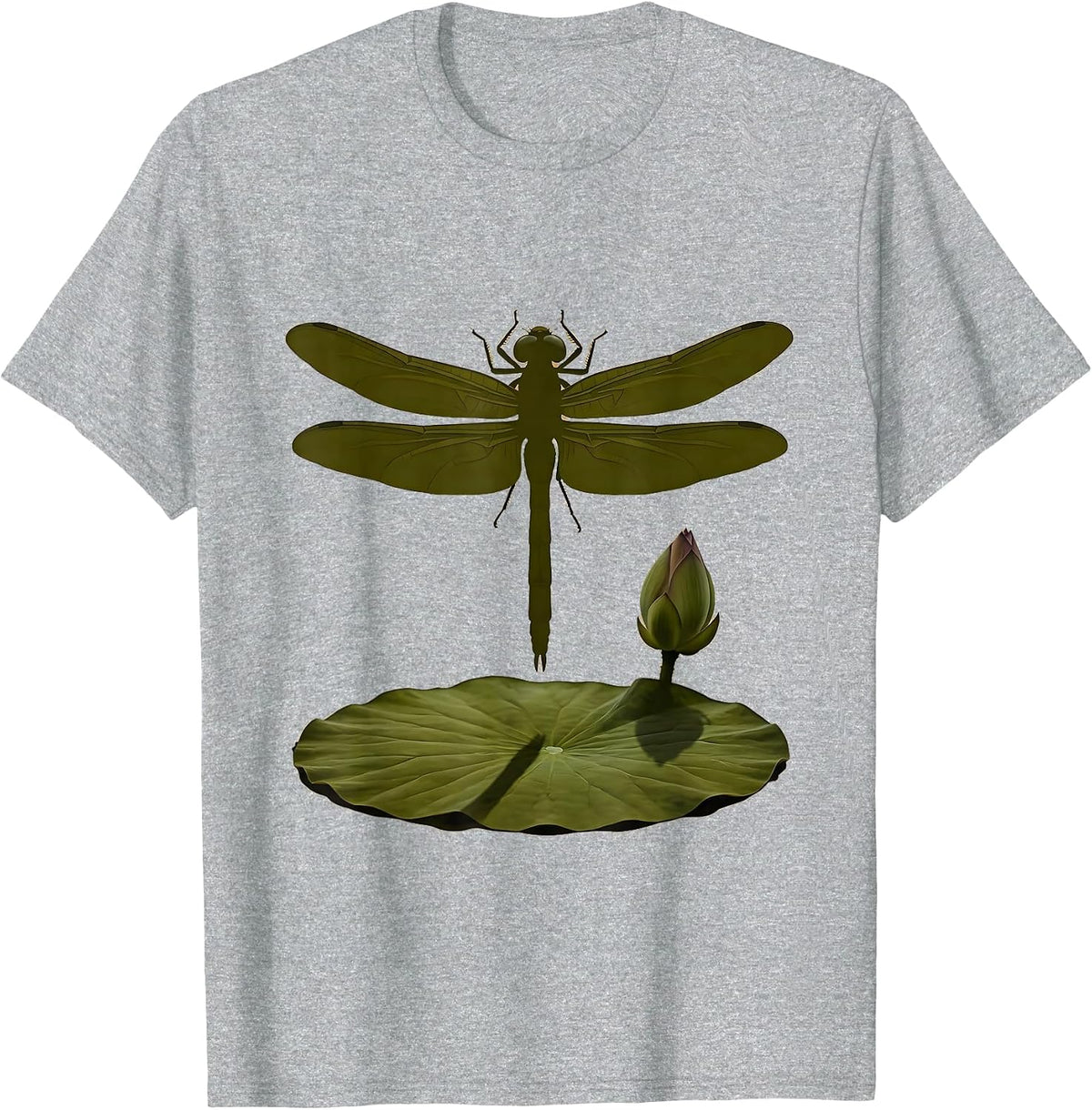 Men's Camo Dragonfly Hovering Over Lily Pad Graphic T-Shirt - Heather Grey