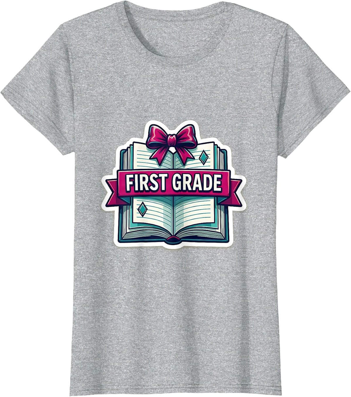 Women's First Grade Cute Preppy Back To School Girls Sticker Style T-Shirt - Heather Grey