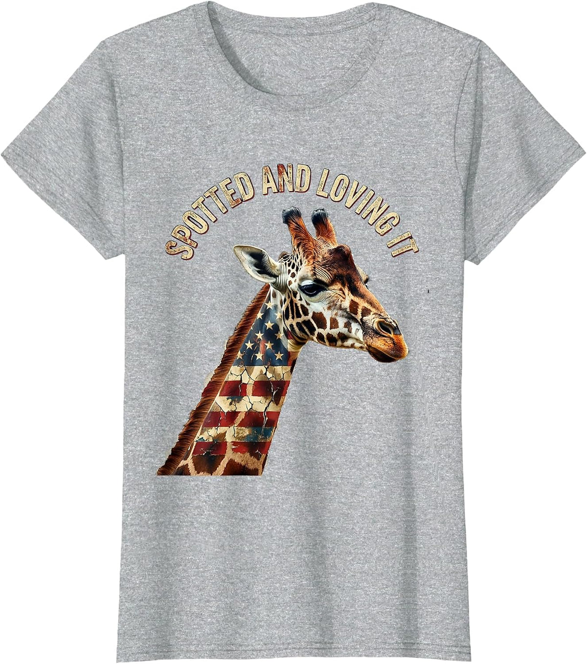 Spotted and Loving It Giraffe Design T-Shirt - Heather Grey