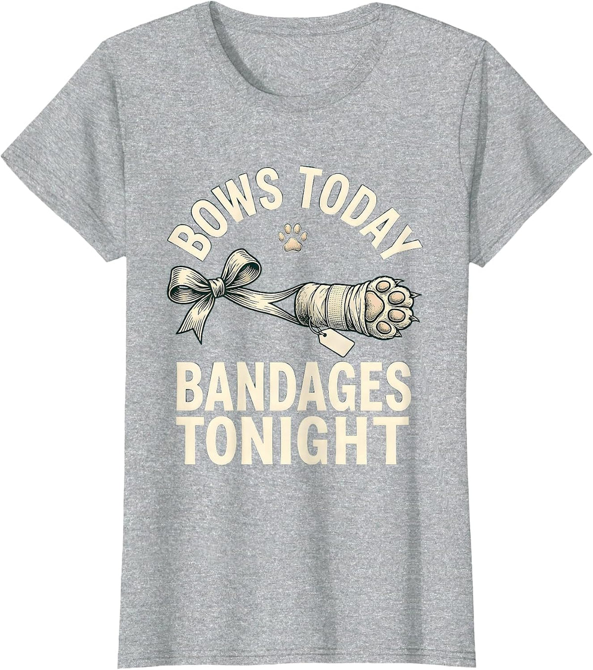 Women's Bows Today Bandages Tonight Funny Vet Tech Christmas T-Shirt - Heather Grey