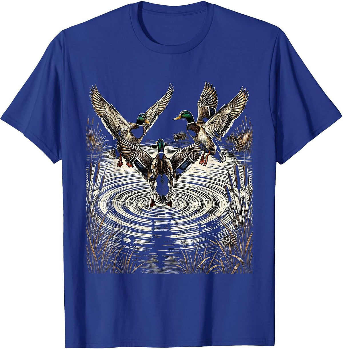 Duck Hunting Overhead Landing Ducks on Water T-Shirt - Royal Blue