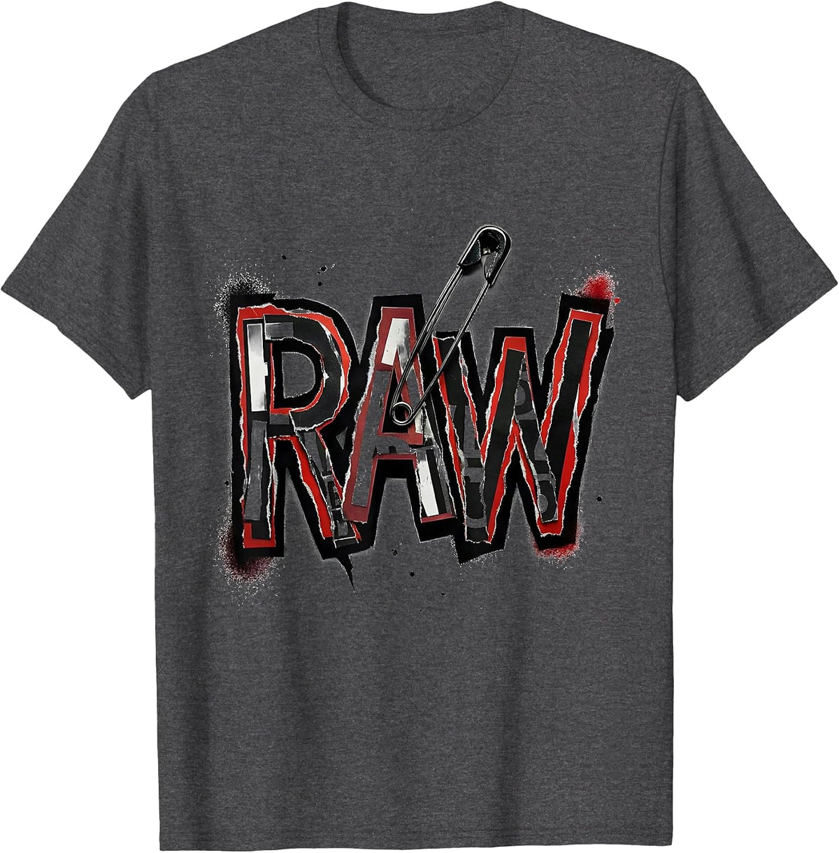 Men's RAW Punk Metal Graffiti Street-Art Style Graphic Humor T-Shirt - Dark Heather Grey