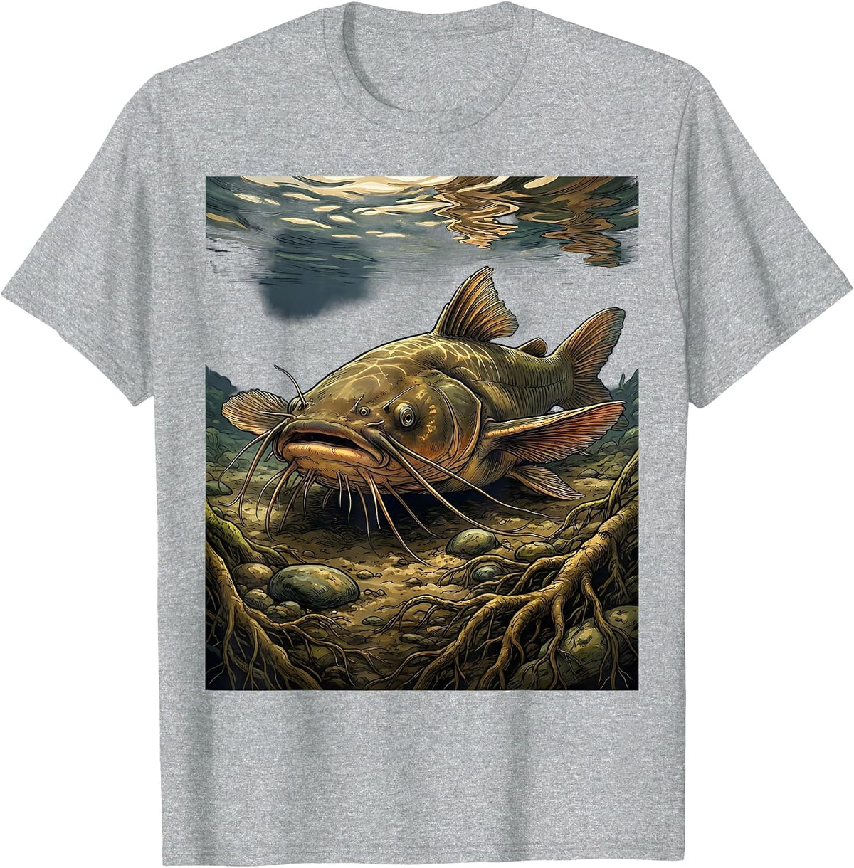 Men's Catfish Muddy River Bottom Fishing Graphic T-Shirt - Heather Grey