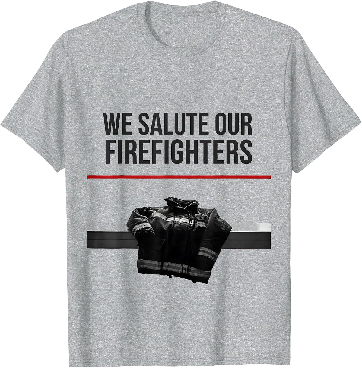 Men's We Salute Our Firefighters Thin Red Line Firefighter Pride T-Shirt - Heather Grey