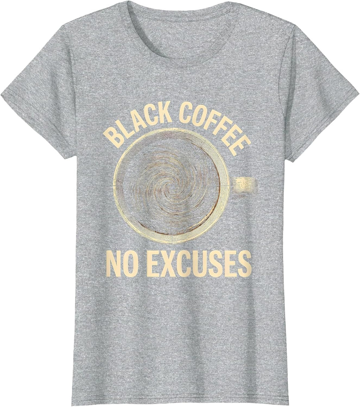 Black Coffee No Excuses Bold Caffeine Design T-Shirt - Heather Grey
