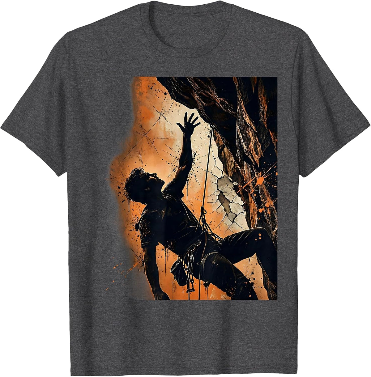 Rock Climber Reaching for the Ledge Graphic T-Shirt - Dark Heather Grey