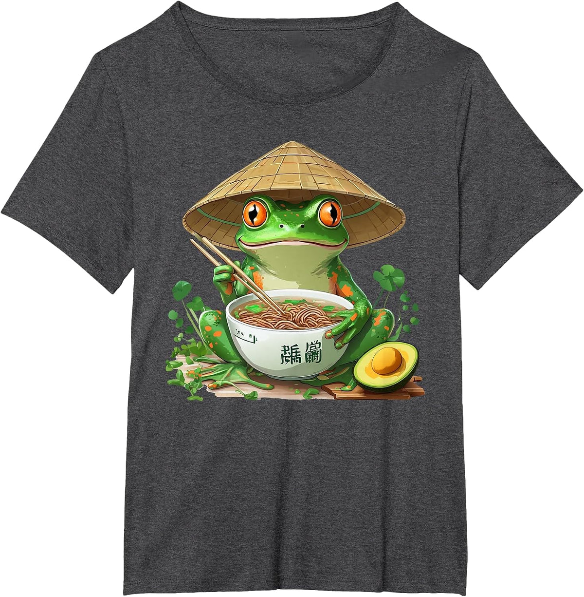 Frog Eating Ramen Kawaii Japanese T-Shirt - Dark Heather Grey