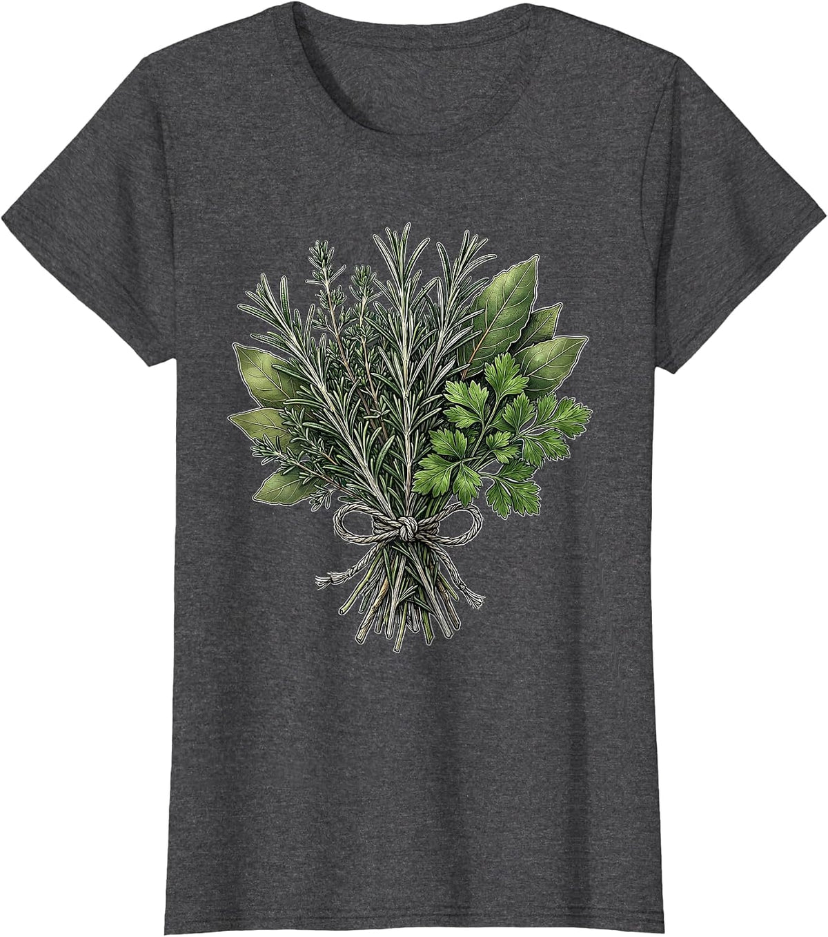 Women's Fresh Herb Bundle Illustration Chef Gift T-Shirt - Dark Heather Grey