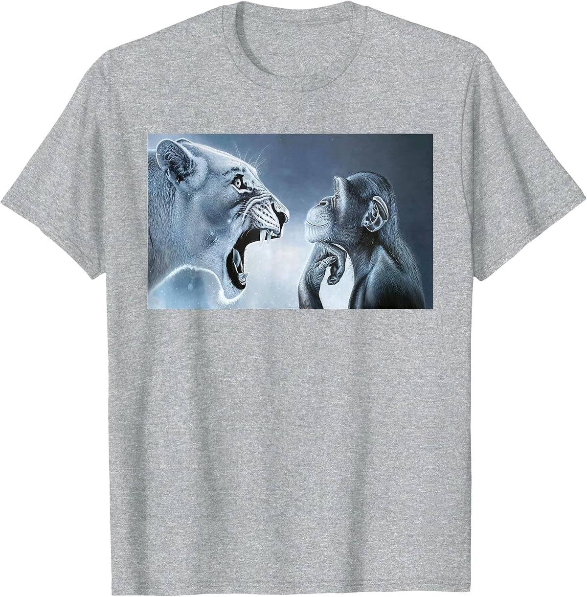 Monkey and Lion Ragebait Meme T-Shirt - Heather Grey