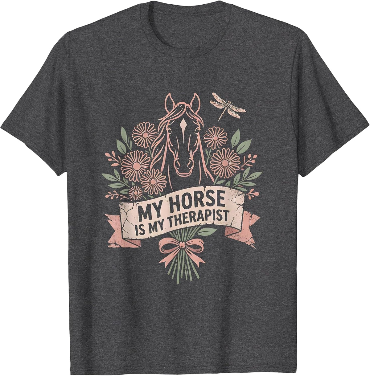 Men's My Horse Is My Therapist Equestrian Design T-Shirt - Dark Heather Grey