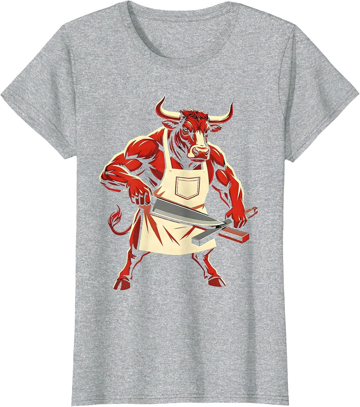 Bull Chef Apron Knife Sharpening Graphic T-Shirt - Heather Grey