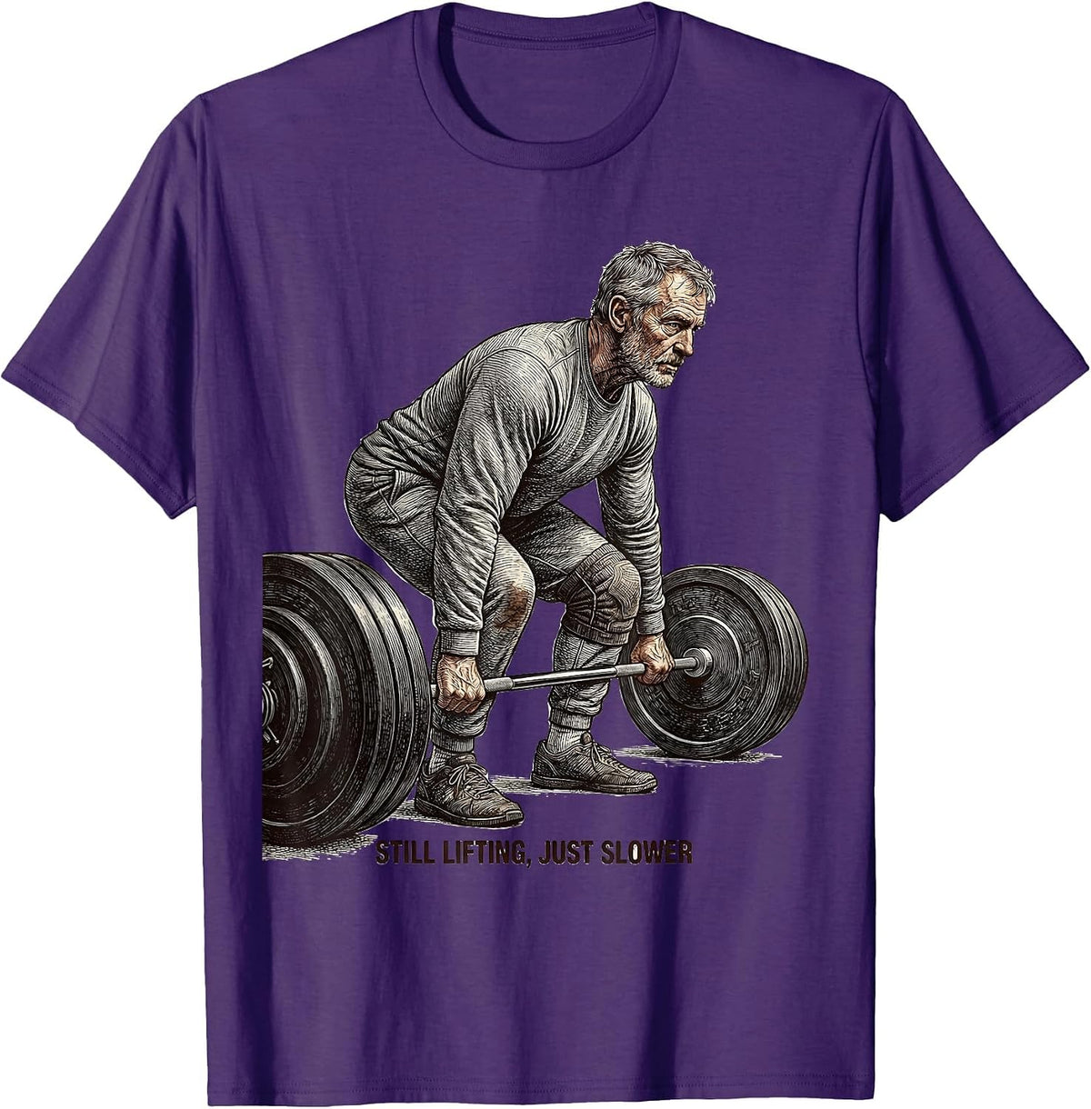 Still Lifting Just Slower Vintage Gym Humor Weightlifting T-Shirt - Purple