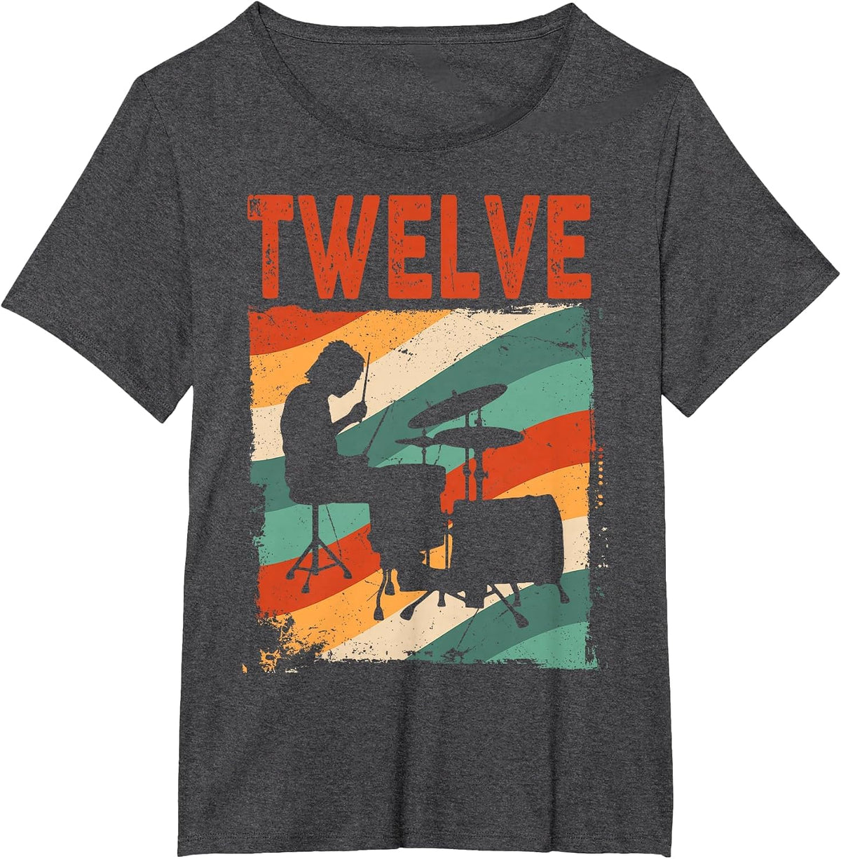 12 Year Old Shirt 12th Birthday Boy Drummer Drums Drumming T-Shirt - Dark Heather Grey