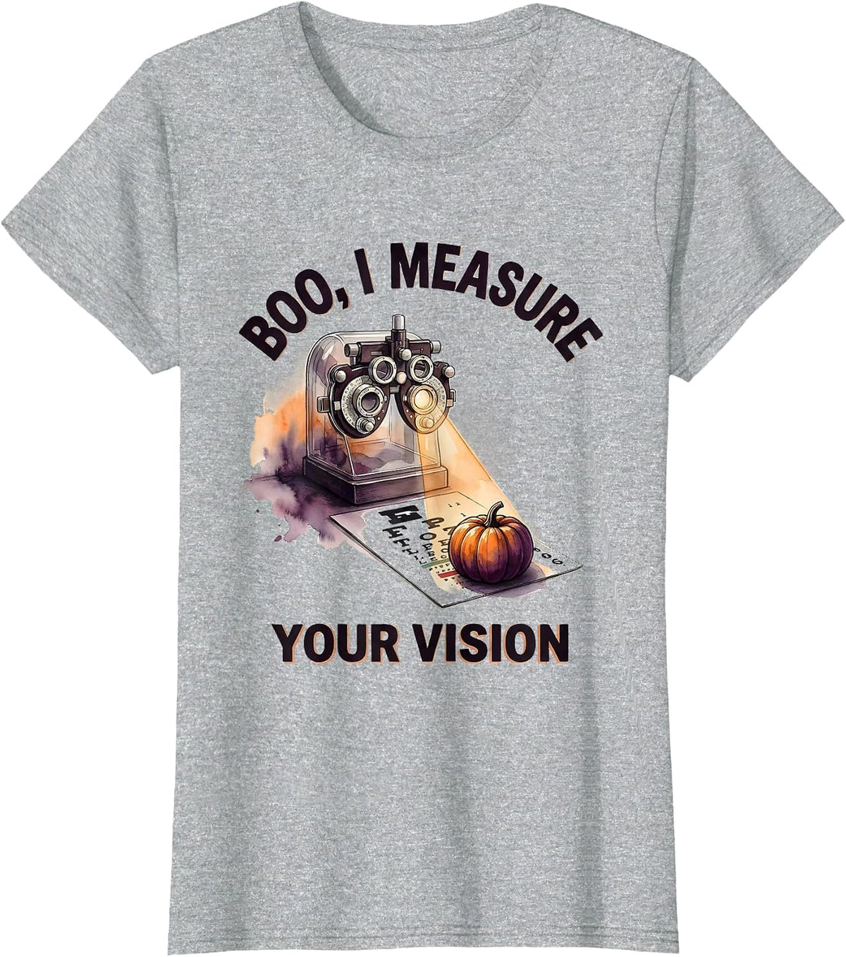 Boo I Measure Your Vision Watercolor Halloween Optometrist T-Shirt - Heather Grey
