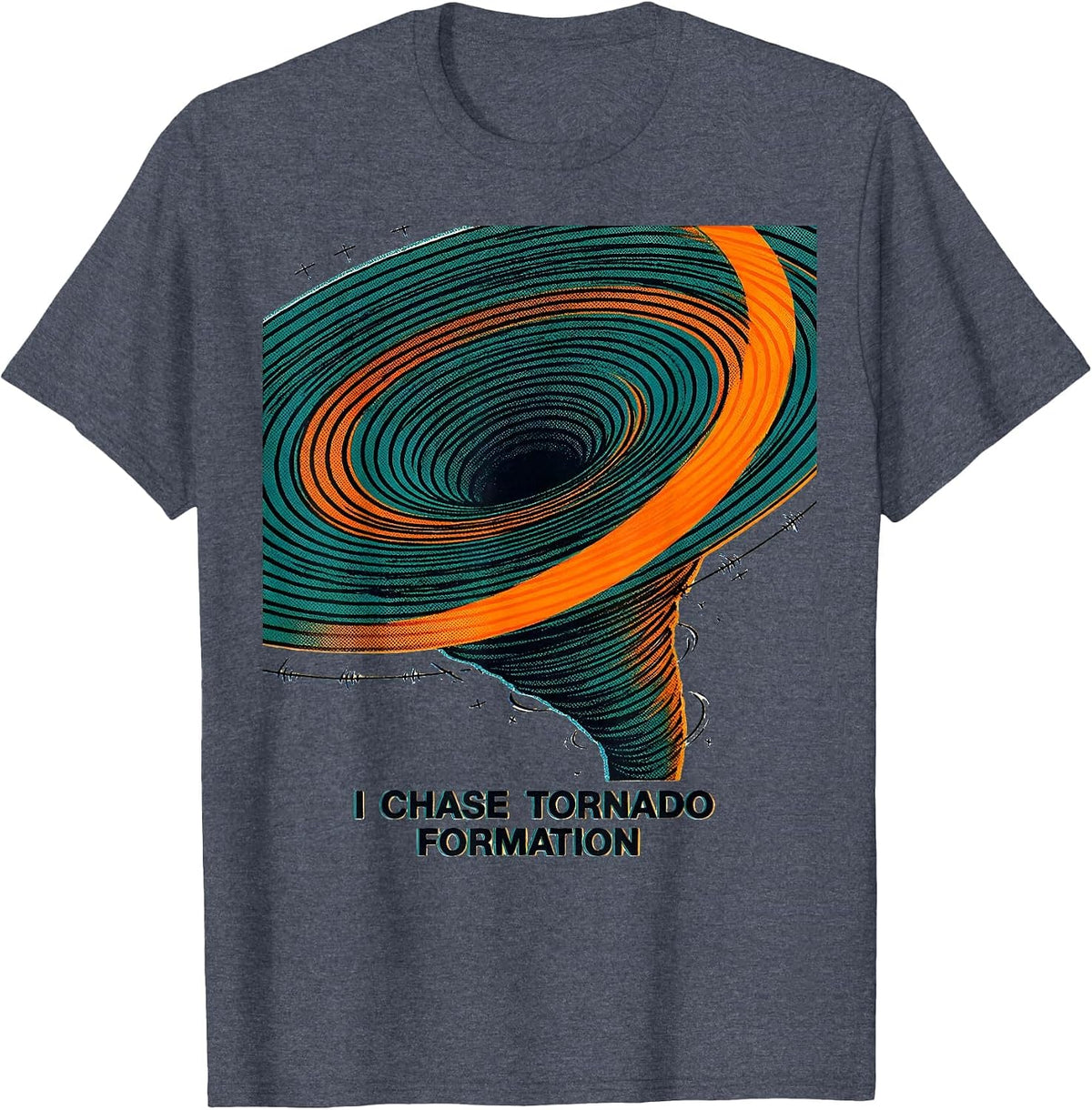 I Chase Tornado Formation Risograph Meteorology Storm Chaser T-Shirt - Heather Blue