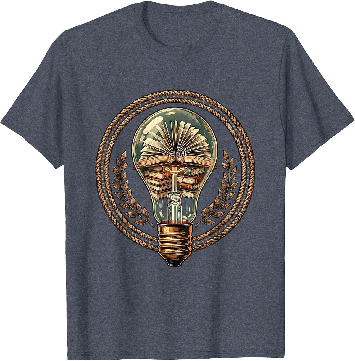 5th Grade Teacher Light Bulb Books Illustration T-Shirt - Heather Blue
