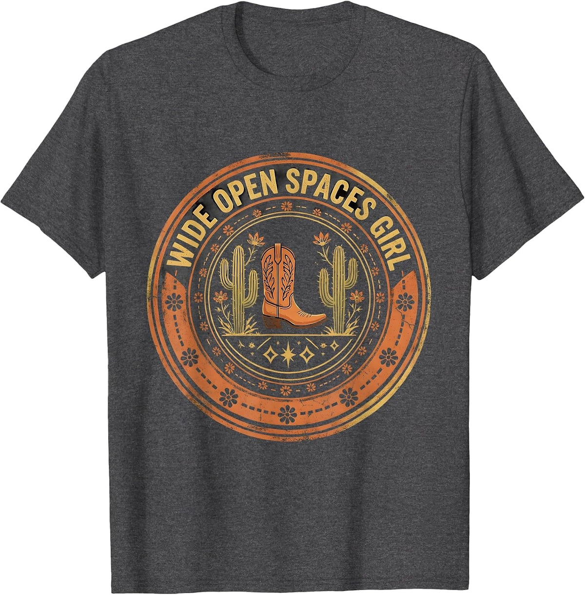 Wide Open Spaces Girl Western Design T-Shirt - Dark Heather Grey