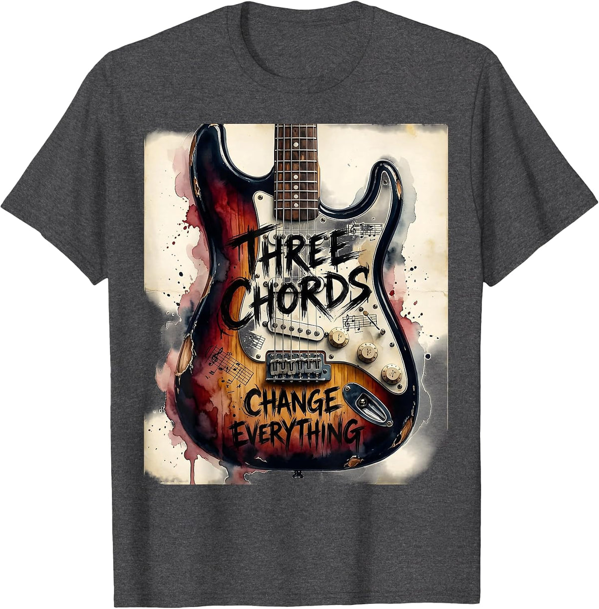 Three Chords Change Everything Punk Rock Design T-Shirt - Dark Heather Grey