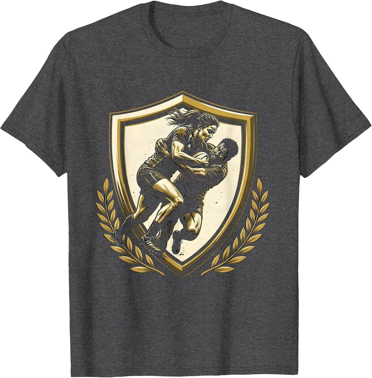 Rugby Tackle Power Graphic Design T-Shirt - Dark Heather Grey