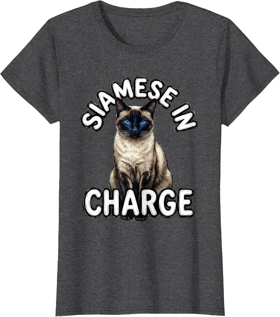 Women's Siamese In Charge Siamese Cat Owner Siamese Lover Gift T-Shirt - Dark Heather Grey