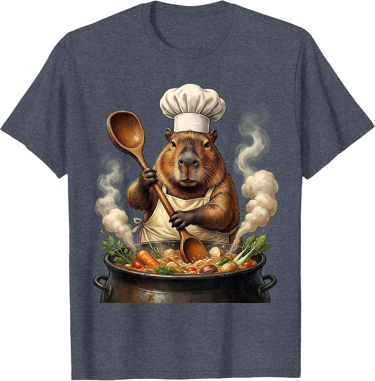 Capybara Chef Stirring Giant Pot Funny Foodie T-Shirt - Heather Blue