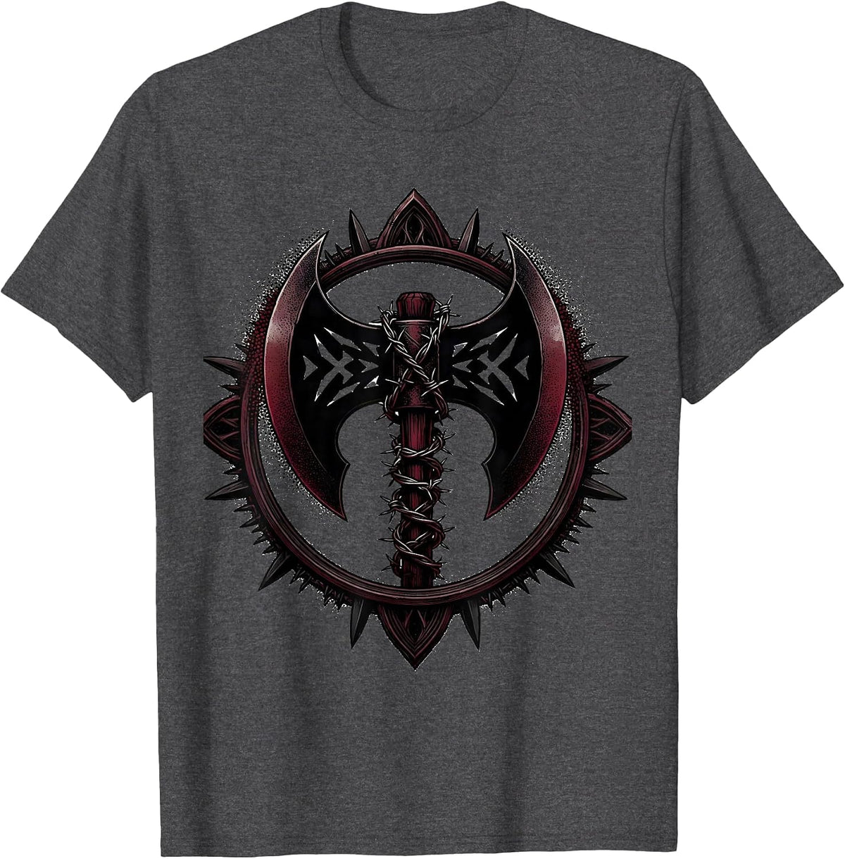 Double-Headed Axe Barbed Wire Metal Graphic T-Shirt - Dark Heather Grey