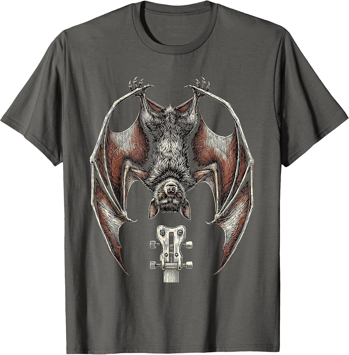Men's Bat on Guitar Tremolo Arm Rock Music Graphic T-Shirt - Asphalt Grey