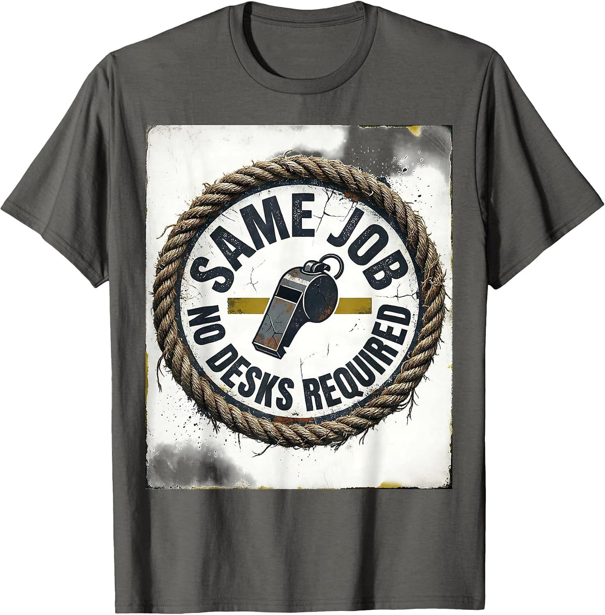 Same Job No Desks Required Distressed PE Teacher Gym Class T-Shirt - Asphalt Grey