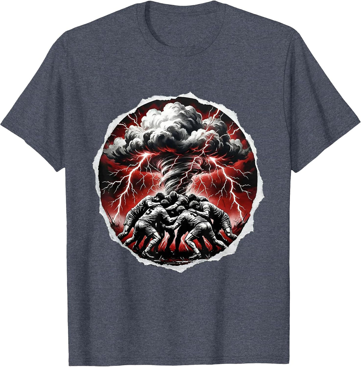 Storm Scrum Rugby Graphic Illustration T-Shirt - Heather Blue