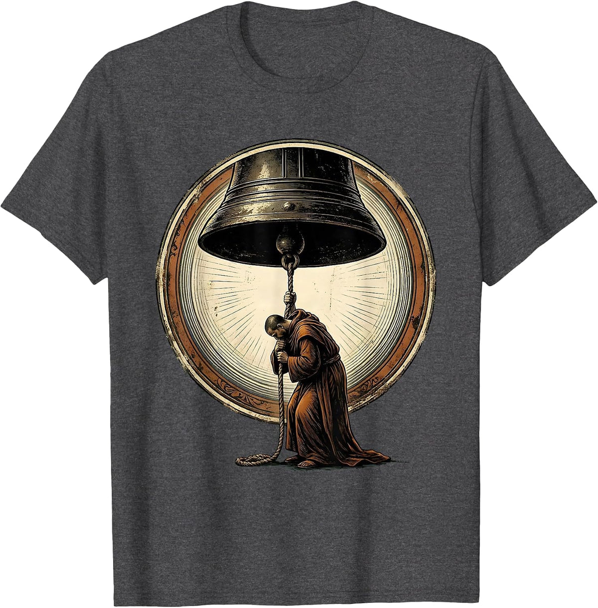 Monk Ringing Iron Bell at Dawn Graphic T-Shirt - Dark Heather Grey