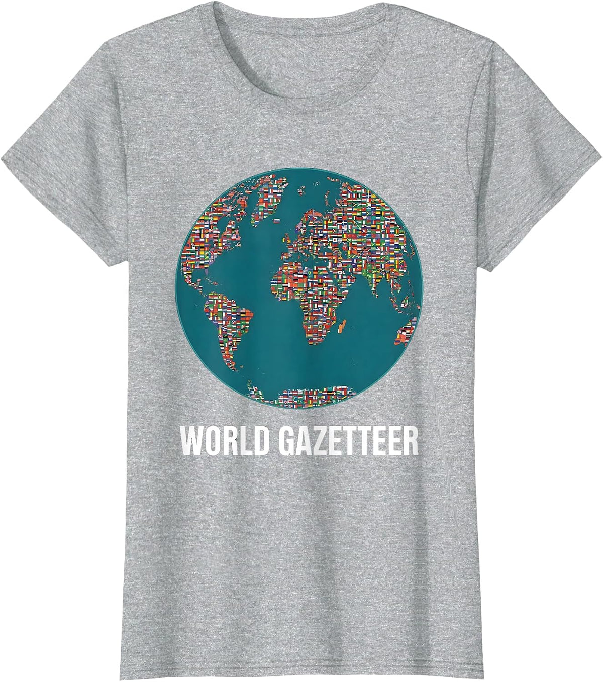 World Gazetteer Global Countries Flags Design T-Shirt - Heather Grey