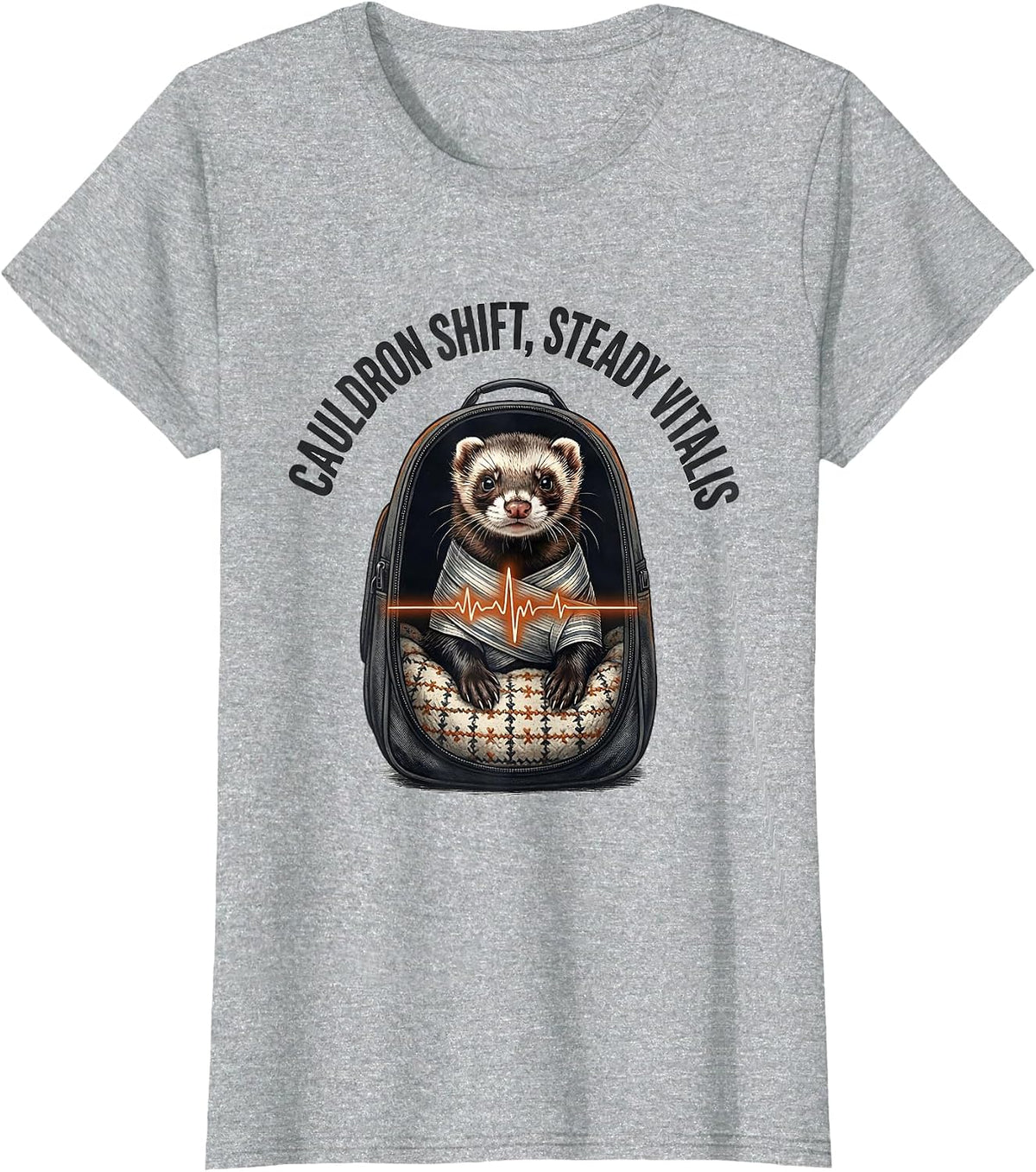 Women's Cauldron Shift Steady Vitals Funny Vet Tech Veterinary T-Shirt - Heather Grey