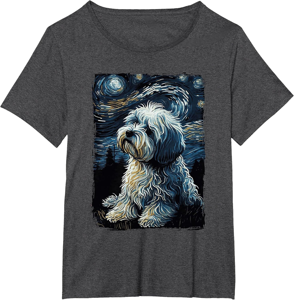 Havanese Dog Starry Night T-Shirt - Dark Heather Grey