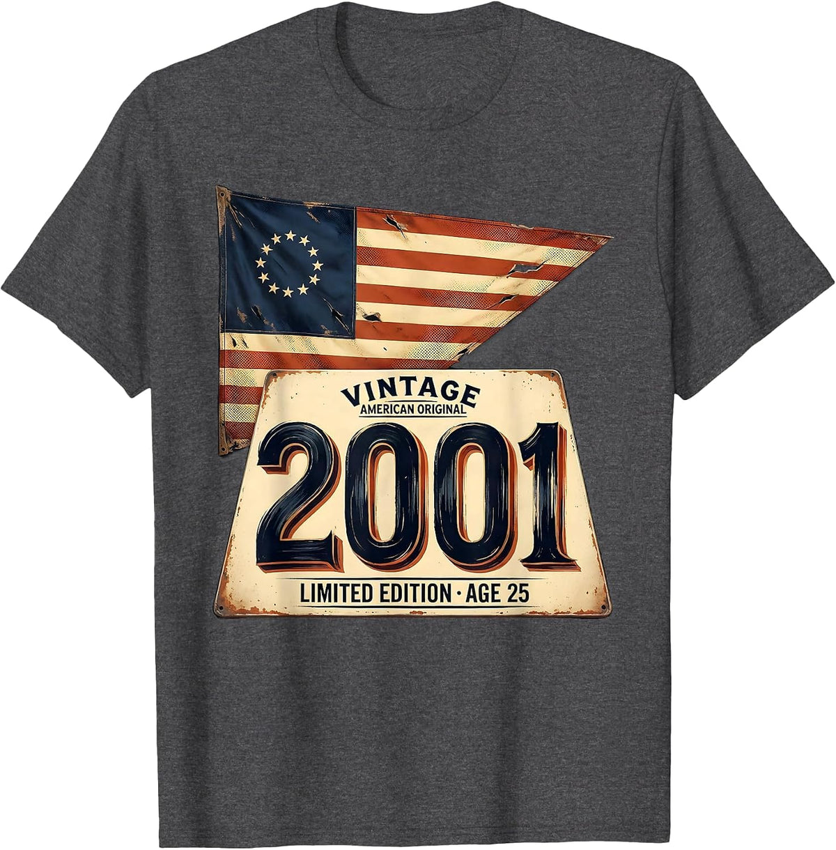 Men's Vintage 2001 American Original Limited Edition Age 25 T-Shirt - Dark Heather Grey