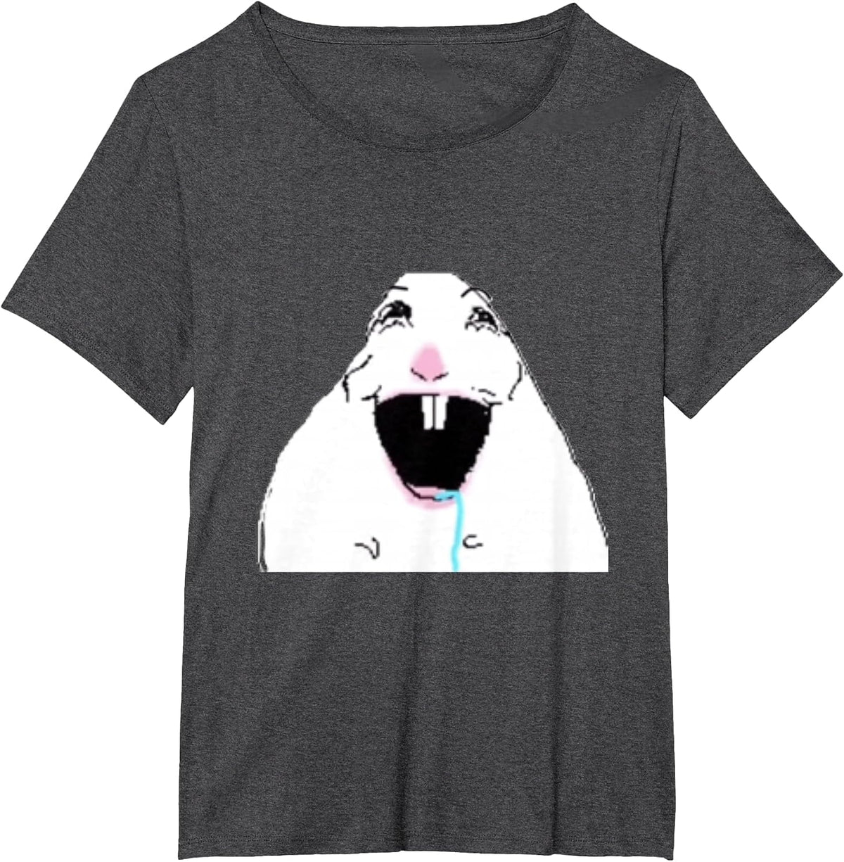 Silly Drooling White Hamster T-Shirt - Dark Heather Grey