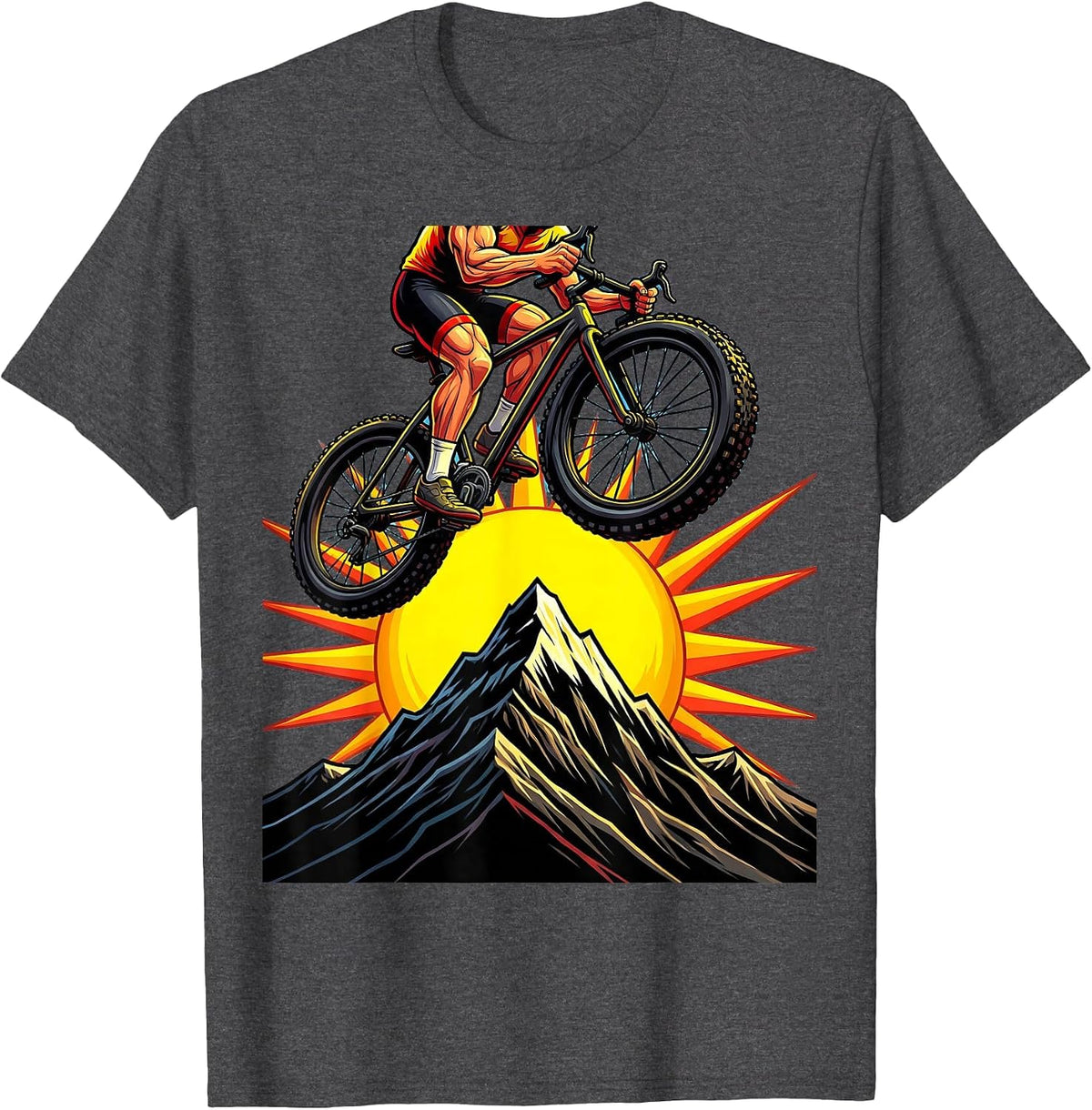 Cyclist Silhouette Mountain Peak Graphic T-Shirt - Dark Heather Grey