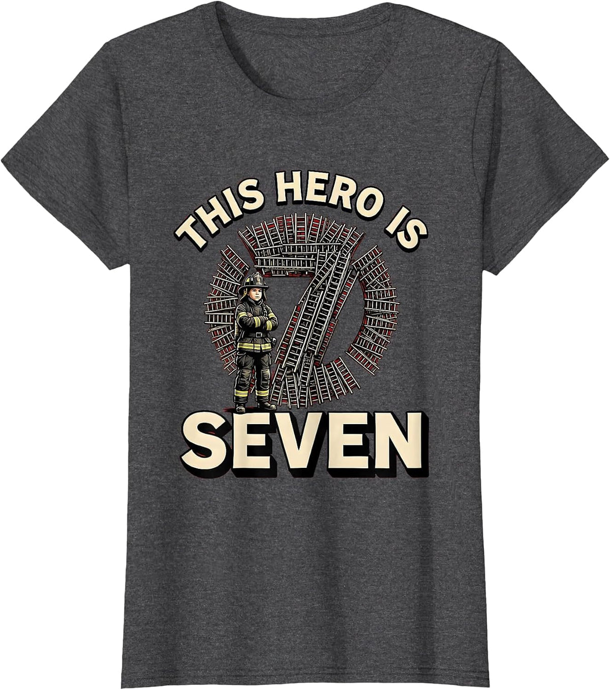 Women's This Hero Is Seven Fire Truck Toddler Birthday Firefighter T-Shirt - Dark Heather Grey