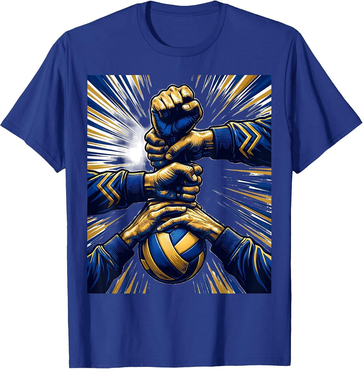 Volleyball Team Huddle Fist Stack Graphic T-Shirt - Royal Blue