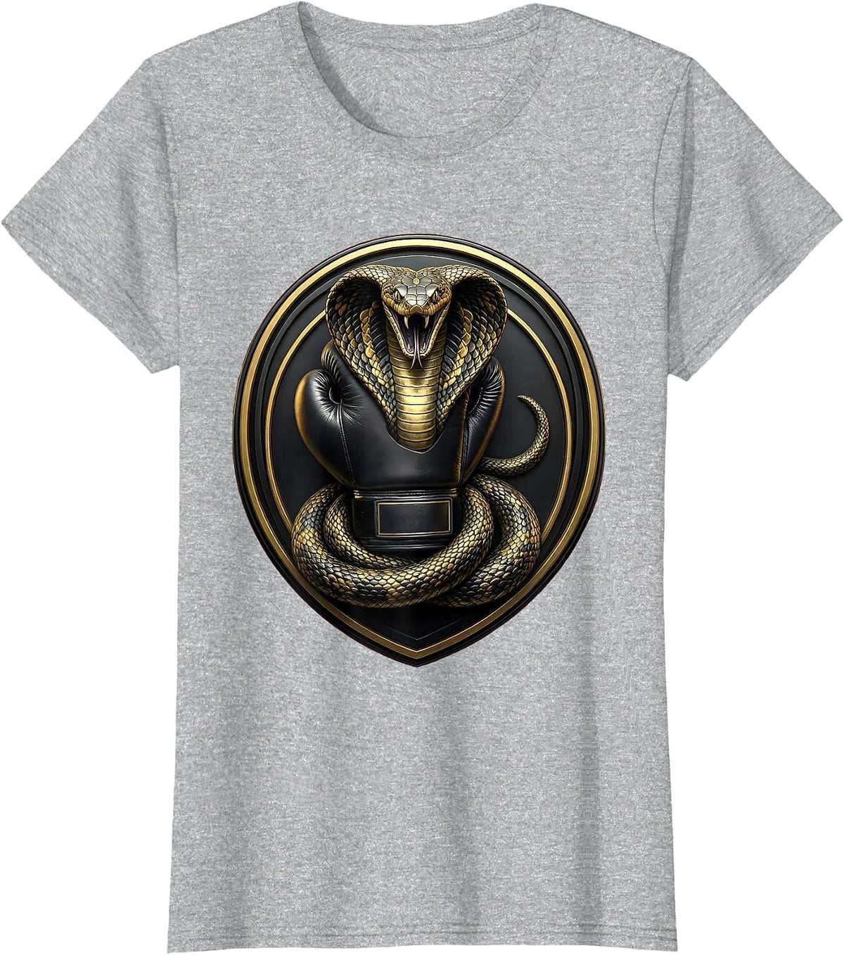 Cobra Snake Coiled Boxing Glove Graphic T-Shirt - Heather Grey