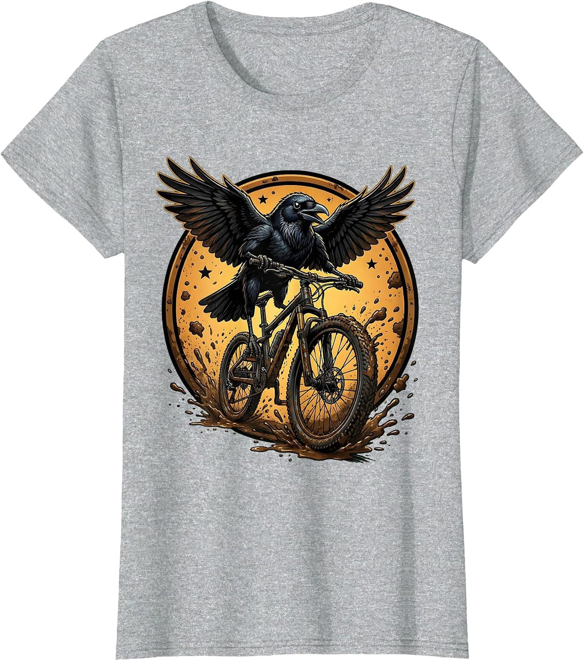 Crow on Muddy MTB Handlebars Graphic T-Shirt - Heather Grey