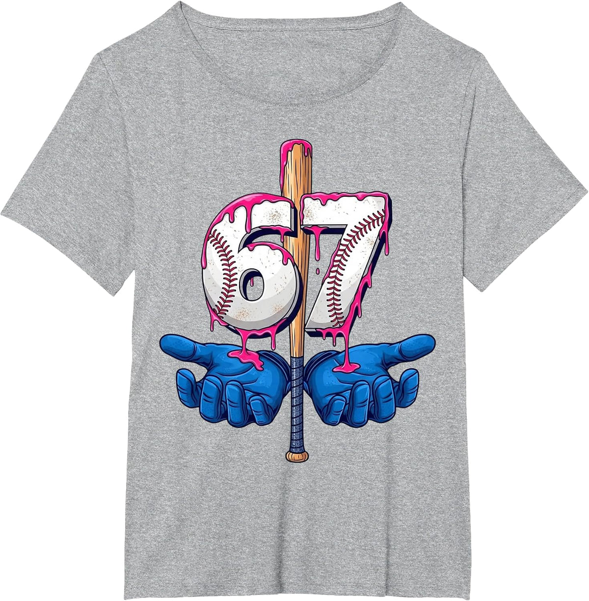 Baseball 67 Six Seven Funny Gen Alpha Meme Drip T-Shirt - Heather Grey