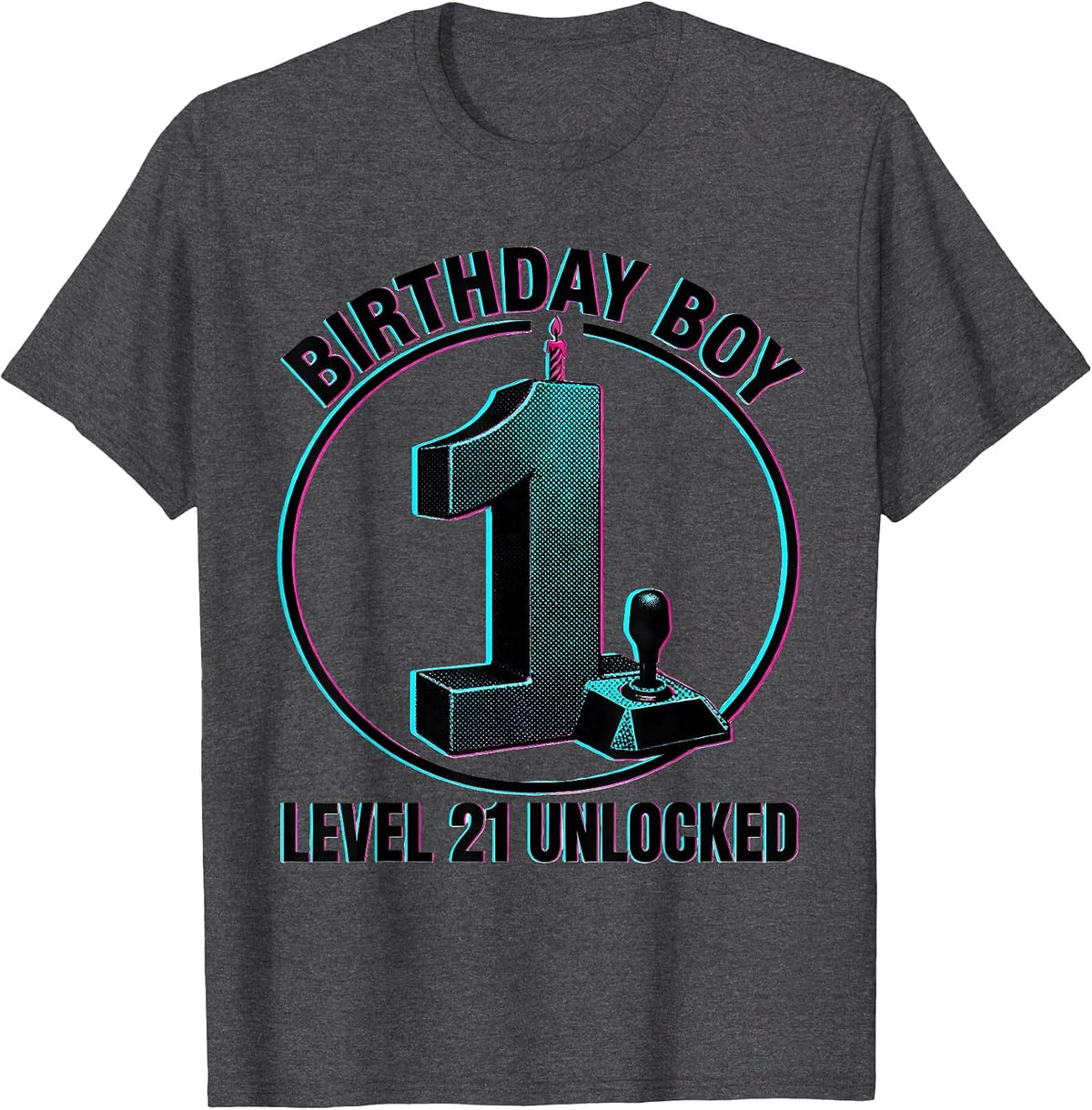 Birthday Boy Level 21 Unlocked Gamer Boy Birthday Gift T-Shirt - Dark Heather Grey