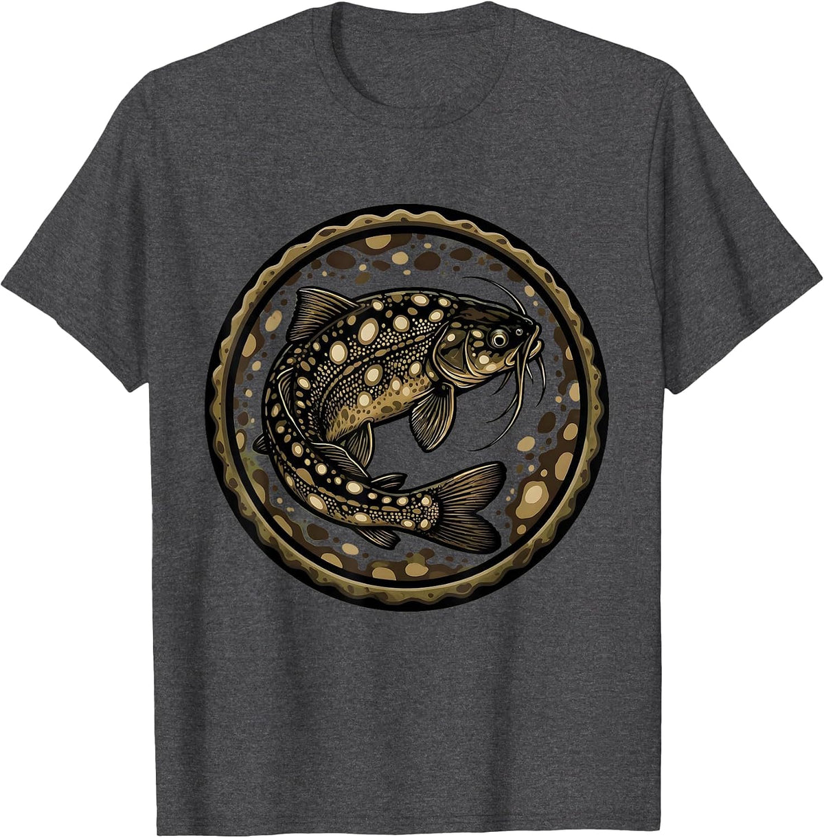 Men's Camo Catfish Muddy River Bottom Illustration T-Shirt - Dark Heather Grey