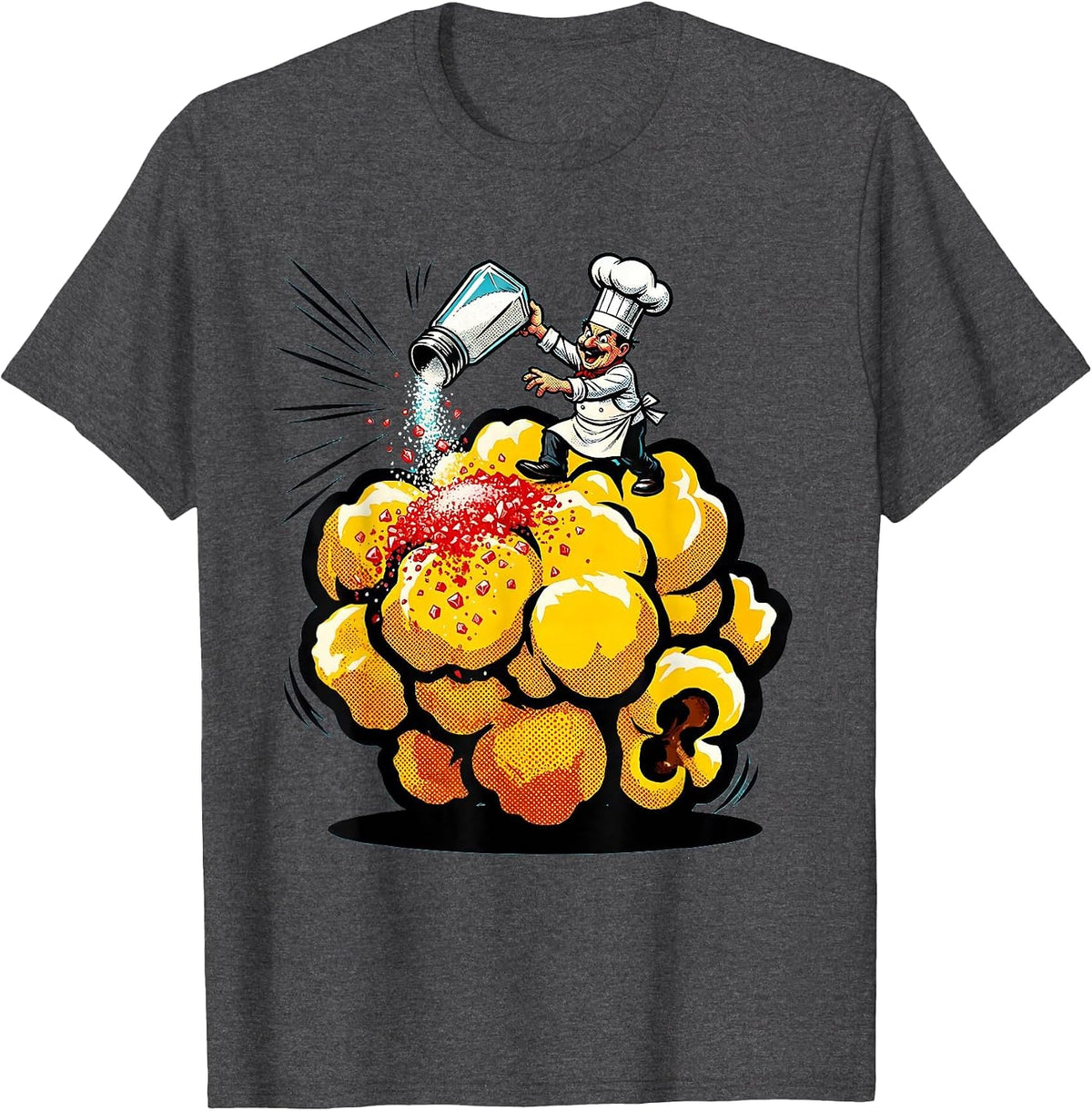 Men's Tiny Chef Seasoning Giant Popcorn Kernel T-Shirt - Dark Heather Grey