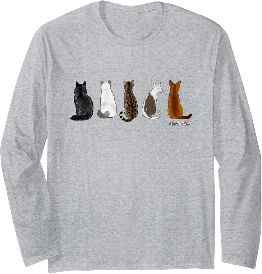 I Love Cats for Cat Lovers Long Sleeve T-Shirt - Adult Unisex Heather Grey