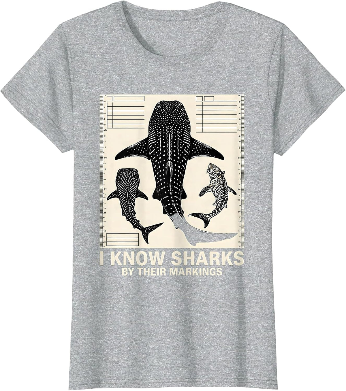 I Know Sharks By Their Markings Funny Shark Lover Marine T-Shirt - Heather Grey