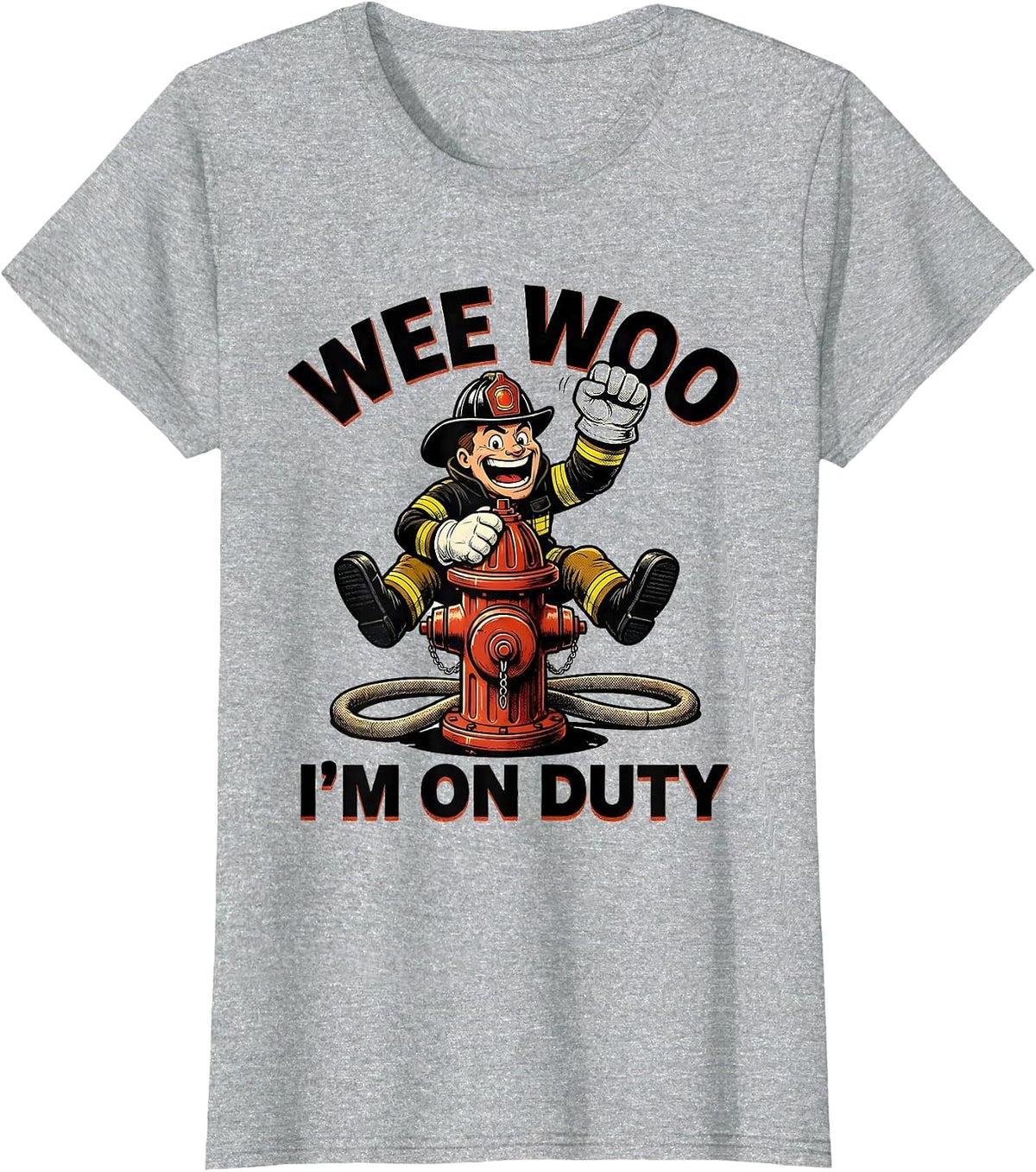 Wee Woo I'm On Duty Retro Cartoon Firefighter Humor Kids T-Shirt - Heather Grey
