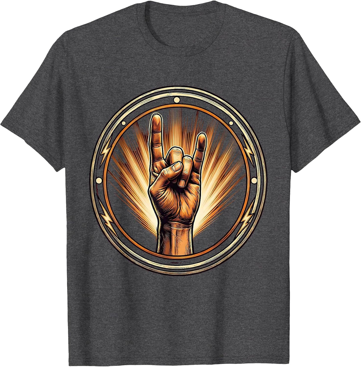 Rock Devil Horns Hand Sign Spotlight Graphic T-Shirt - Dark Heather Grey